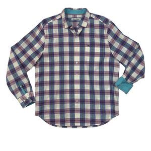 Tommy Bahama Linen Shirt Mens M Medium Palmetto Plaid Long Sleeve Button Up